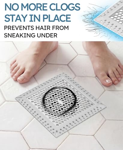 Square Shower Drain Hair Catcher, Anti-Clogging, Gray, 4 inch | Fast Drainage, Anti-Slip & Stays in Place, Stainless Steel & TPE Material, Easy Clean Fits Bathroom Hair Catcher for Shower - color: Gray, size: 4 inch