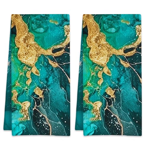 Blue Ink Marble Hand Towels for Bathroom Set of 2,Absorbent Waffle Weave Kitchen Towels,Decorative Modern Bathroom Towel for Bath,Guest,Shower 16 X 24 Inch - color: Blue Ink Marble