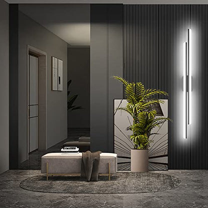 Ralbay 48" Matte Black Vanity Lights 48W Frosted Aluminum Modern LED Black Bathroom Vanity Light Fixtures Over Long Mirror LED Modern Bath Lighting 6000K White Light - color: Black, size: 48 inch