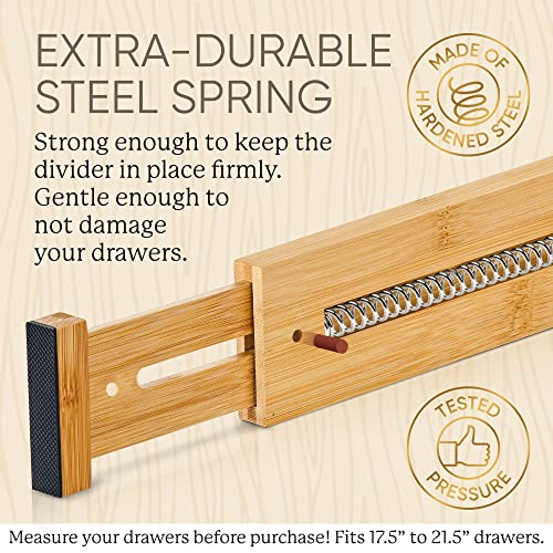 Expandable Bamboo Drawer Dividers – drawer separators for Clothes, Kitchen Utensils, Bathroom, and Dresser Drawers (17.5" to 21.5") - size: 17.5" - 21.5" (Large Size)