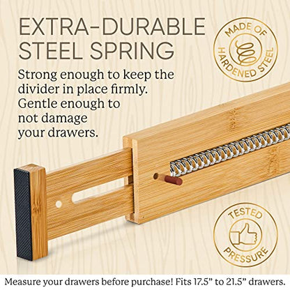 Expandable Bamboo Drawer Dividers – drawer separators for Clothes, Kitchen Utensils, Bathroom, and Dresser Drawers (17.5" to 21.5") - size: 17.5" - 21.5" (Large Size)