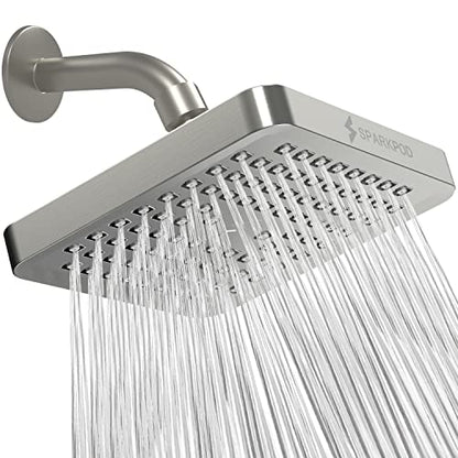 SparkPod Rain Shower Head, 6 Inch Square, Elegant Brushed Nickel Finish | High Pressure Shower Heads, 90 Nozzles, Adjustable Showerhead, No Tools Needed, Universal Connection - color: Elegant Brushed Nickel, style: 6 Inch Square