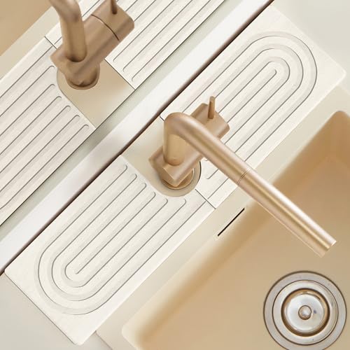 U Shape Sink Draining Mat Behind Faucet, Super Absorbent Diatomite Fast Drying Stone, Quick Drying Splash Guard, Prevents Moisture Buildup, Around Faucet Drip Mat for Kitchen Bathroom Counter, White - size: 18" x 5"