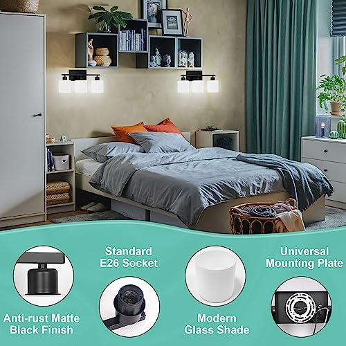 Black Bathroom Light Fixtures Over Mirror 18 Inches | Rustproof 3-Light Vanity Lights Over Mirror, E26 Standard Socket, Milky White Glass Shades, Bulbs Not Included - color: Black-3 Light