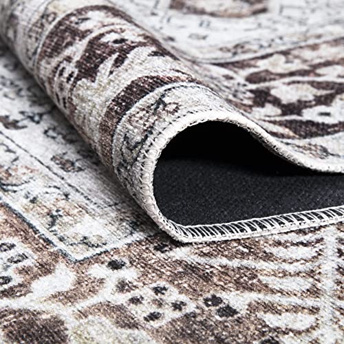 Bloom Rugs Caria Washable Non-Slip 10 ft Runner - Beige/Brown Traditional Runner for Entryway, Hallway, Bathroom, and Kitchen - Exact Size: 2'6" x 10' - color: Beige / Brown, size: 2'6" x 10' (Runner)
