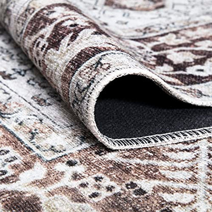 Bloom Rugs Caria Washable Non-Slip 10 ft Runner - Beige/Brown Traditional Runner for Entryway, Hallway, Bathroom, and Kitchen - Exact Size: 2'6" x 10' - color: Beige / Brown, size: 2'6" x 10' (Runner)