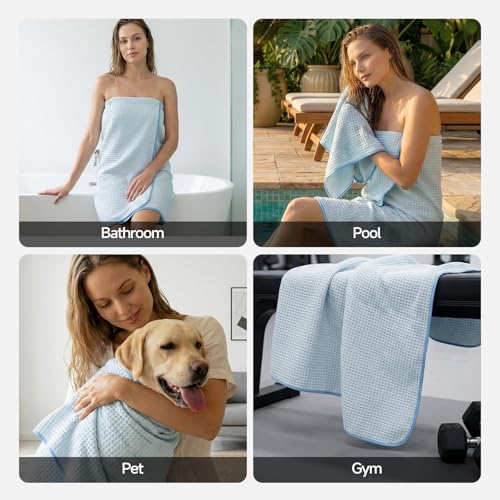 REDKISS Soft 8 Piece Waffle Towel Set, Microfiber, Lighter Weight, Absorbent, Quick Dry, Lint Free Bath Towels for Bathroom, Spa & Hotel – 2 Bath, 2 Hand, 4 Washcloths, Blue - color: Blue