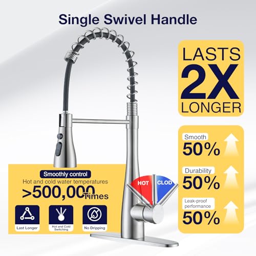 Kitchen Faucets with Pull Down Sprayer, High Arc Single Handle Classic Stainless Steel Sink Faucet 1 or 3 Hole, Suitable for Farmhouse Camper Laundry Rv Bar, Brushed Nickel - color: Brushed Nickel, style: Modern