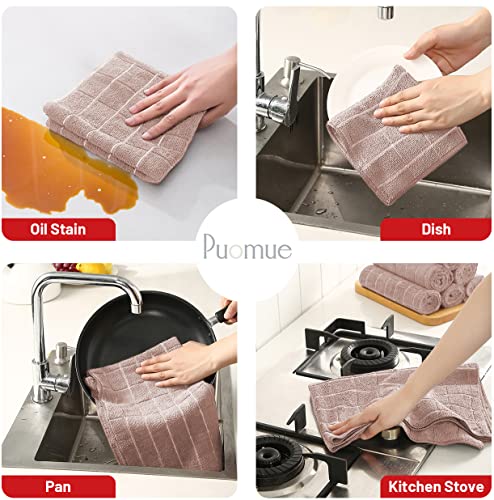 Puomue Microfiber Kitchen Towels and Dishcloths Set, 26 X 18 Inch and 12 X 12 Inch, Set of 12 Bulk Lint Free Dish Towels for Drying Dishes, Camel - color: Camel