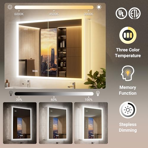 Surface or Recessed Backlit Medicine Cabinet Mirror 16x60 Inch Tall, Pre-assembled Dimmable LED Mirror Cabinet with Outlet & Inner Light, Lighted Medicine Cabinet, 155° Soft-close Right Hinge - size: 16x60'' (Right Hinge)