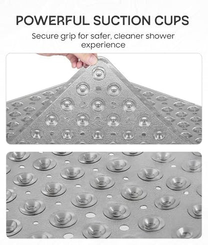 Square Shower Mat Non Slip, 21x21 Inch Square Bathtub Mat for Inside-Shower with Suction Cups Drain Holes, Anti-Slip Bathroom Floor Shower Stall Mats, Soft Bath for Tub, Machine Washable - Gray - color: Gray