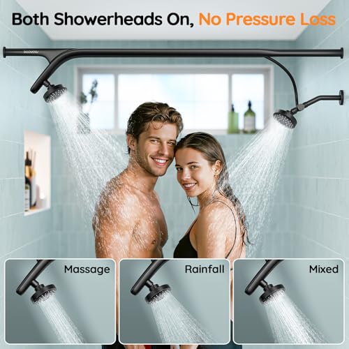 Dual Shower Head System- Double Showerheads for Couples - Black | Two People 2 Person Gifts for Women Men - Thicker 304 Stainless Steel, High Pressure, Adjustable, Bathroom Upgrade, SPA-Like - color: Black