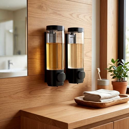 4 Pcs Manual Bathroom Wall Mounted Soap Dispenser, 300ml Black Kitchen Bathroom Commercial Shower Clear Refillable Soap Dispenser Clear Plastic Refillable Liquid Lotion Pump and Organizer - color: Black