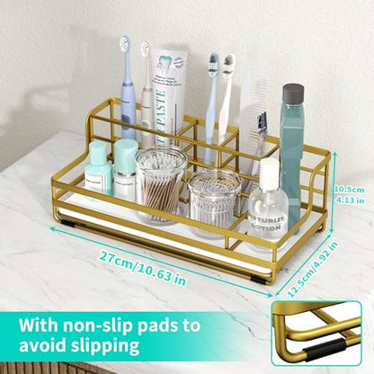 HapiRm Toothbrush Holders for Bathroom - 5 Partitions Bathroom Counter Organizer with Instant Drying Stone, Stainless Steel Countertop Storage Electric Toothbrush Toothpaste Holder - Gold - color: Gold