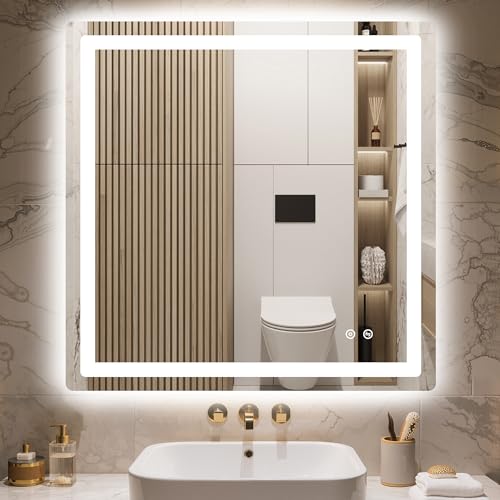 30x30 LED Bathroom Vanity Mirror with Lights, Anti-Fog, Dimmable | Front & Backlit with 3 Color Modes and Memory, 5mm Shatterproof Glass, Plug-in or Hardwired, Horizontal or Vertical - size: 30"L x 30"W