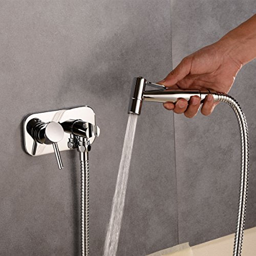 TRUSTMI Toilet Concealed Hot and Cold Hand Held Bidet Sprayer Set, Chrome | Brass Rough-In Valve, Wall Mount, Warm Water Diaper Shattaf Bidet Attachment - color: Chrome