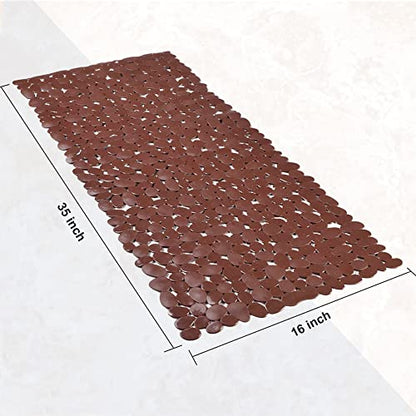 SONGZIMING Bathtub Mat Non Slip Pebble Bath Shower Mat with Drain Holes, Suction Cups Mat for Tub (16" W x 35" L,Brown) - color: Brown