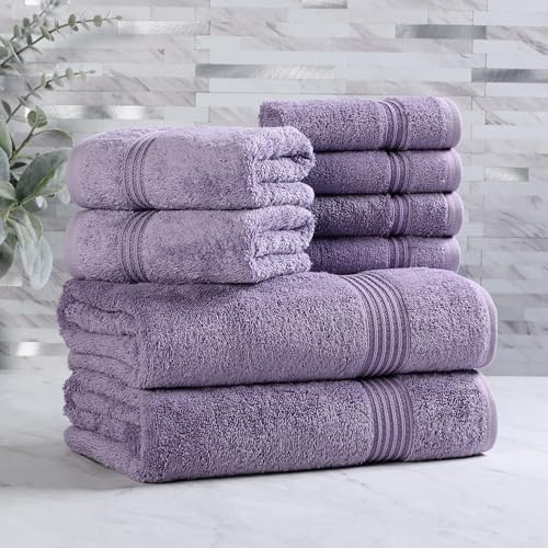 Superior Egyptian Cotton 8-Piece Towel Set, Assorted Towels for Home Bathroom, Guest Bath Decor Essentials, Includes 2 Bath, 4 Hand, 2 Face Towels/Washcloths, Quick Dry, Absorbent, Royal Purple - color: Royal Purple, size: 8 Piece Towel Set