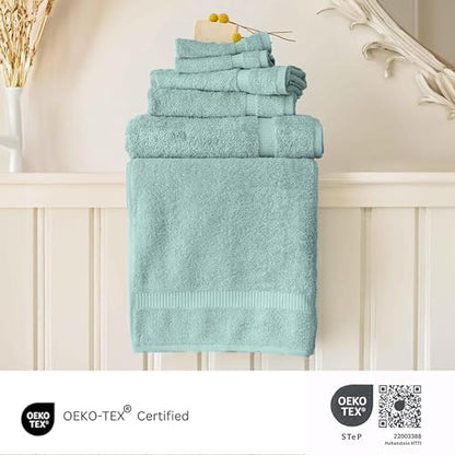 SALBAKOS 100% Turkish Cotton Bathroom Towel Set of 6-Piece, Seafoam Green | 630 Gsm Thick Super Soft Highly Absorbent 2 Bath + 2 Hand + 2 Washcloth Towels Sets, Giftable, Hotel Quality, Made in Turkey - color: Seafoam Green, size: 6 Piece Towel Set