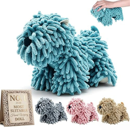 Dog Towel Shaped Hand Chenille Animal Towels for Bathroom Microfiber Puppy Bath Kids Drying Plush Stuffed Paw Absorbent Hands Puppy-Shaped Cute Kitchen Fuzzy Ball Soft Puppy-Themed Shape (Blue) - color: Blue