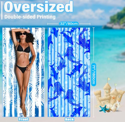 Widdonen Microfiber Beach Towel,Compact 2 Pack-71x32 Inch with Bag Travel | Extra Large,Lightweight,Thin,Sand Free,Quick Dry,Absorbent.Packable for Camping,Swim,Pool,Bath,Picnic,Cruise Essentials Gift - color: 2 Pack Blue Peank Leaves Dream World