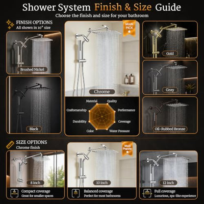 Veken All Metal 10"Luxurious Rain Shower Head with Handheld Spary,Power Jet | Square,Dual High Pressure Showerhead Combo,Double Detachable Shower Heads,Rainfall with Extension Arm,Long Hose,Chrome,Silver - color: Chrome, size: 10 Inch