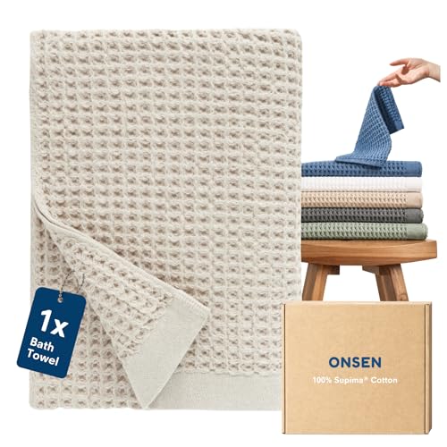 ONSEN Supima® Waffle Bath Towel, Large, Quick Dry Lint Free 100% USA Cotton, Lightweight Absorbent Bath Towel, 31x57 in (Oatmeal, 1x Bath Towel) - color: Oatmeal, size: Bath Towel