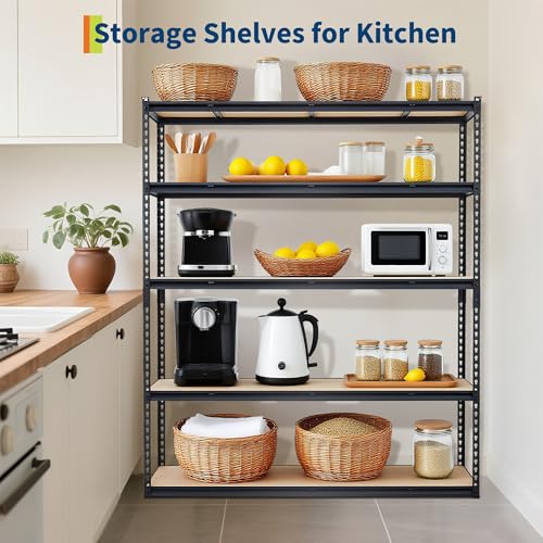 PeakPursuit Storage Shelving Unit, 5-Tier Adjustable Metal Storage Shelves, 60" L x 24" W x 72" H Heavy Duty Garage Storage Shelves for Kitchen Pantry Basement Bathroom Laundry - size: 60" L x 24" W x 72" H