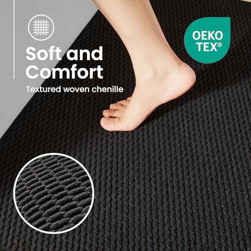 TYUU Bath Mat Set 2 Piece, Thin Bathroom Rugs Non Slip Washable Quick Dry | Non Slip Quick Dry Soft Absorbent Thin Low Pile Bathroom Mats, Washable Bath Rugs 2 Piece Set 16x24 in. Black - color: Black, size: 16"x24" + 16"x24"
