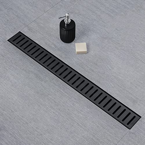 SaniteModar Linear Shower Drain 36 inch Matte Black - Capsule Pattern Grate | AISI 304 Stainless Steel Matte Black Linear Dain Rectangle Shower Floor Drain with Hair Strainer and Leveling Feet - size: 36 inch