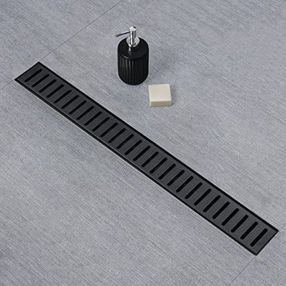 SaniteModar Linear Shower Drain 36 inch Matte Black - Capsule Pattern Grate | AISI 304 Stainless Steel Matte Black Linear Dain Rectangle Shower Floor Drain with Hair Strainer and Leveling Feet - size: 36 inch
