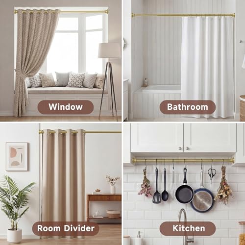 Gold Tension Curtain Rod 24 to 64 Inch(2-5.3ft) - Stainless Steel Spring Tension Shower Curtain Rod, No Drilling Satin Gold Tension Rod for Curtains Windows Closet Kitchen - color: Satin Gold, size: 24-64 Inches