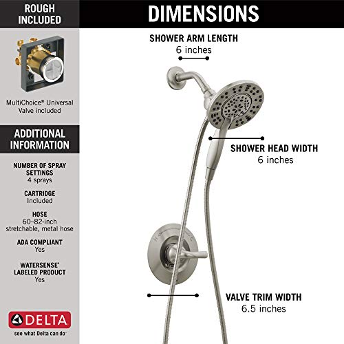 Delta Arvo 14 Series Brushed Nickel Shower Faucet Set with In2ition 2-in-1 Dual Shower Head with HandHeld Spray Combo, Valve Trim Kit, SpotShield Stainless 142840-SP-I (Valve Included) - color: Spotshield Brushed Nickel