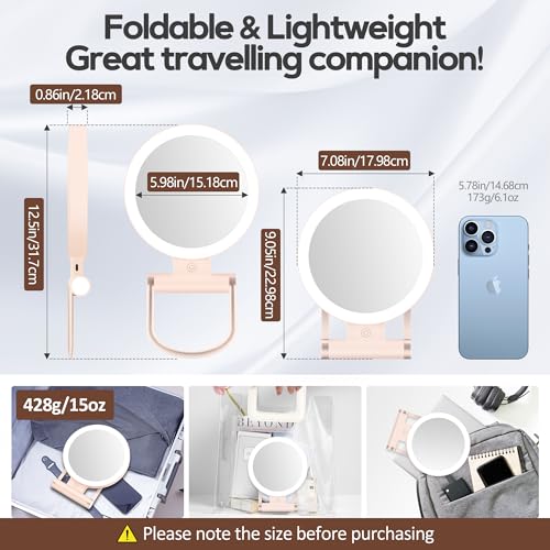 Magnifying Mirror with Light 30X, Double-Sided 1X/30X Magnifying Makeup Mirror with Tweezer, 2000mAh 3 Colour Modes with Adjustable Brightness,Foldable Compact Travel Mirror(Pink) - color: Pink