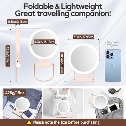Magnifying Mirror with Light 30X, Double-Sided 1X/30X Magnifying Makeup Mirror with Tweezer, 2000mAh 3 Colour Modes with Adjustable Brightness,Foldable Compact Travel Mirror(Pink) - color: Pink