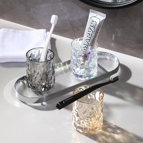 Toothbrush Holders for Bathrooms,Clear Glass Toothbrush and Toothpaste Holder,Bathroom Tumbler and Mouthwash Cup,Bathroom Storage Cup for Tooth Brush,Makeup Brush (Grey) - color: Grey