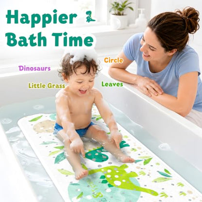 Baby Bath Mat for Tub Non Slip Kids, BPA Free Extra Long Bathtub Mat 40x16 with Drain Holes and 200 Suction Cups, Non Toxic Machine Washable Toddler Bath Mat, Eco-Friendly Certified - color: White 2dragons