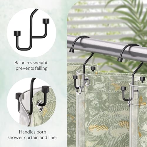 Bathway 12-Pack Double Shower Curtain Hooks, Rust-Resistant Metal Shower Curtain Rings with High-Low Design to Separate Liner & Curtain, Smooth Glide, Black - color: Black