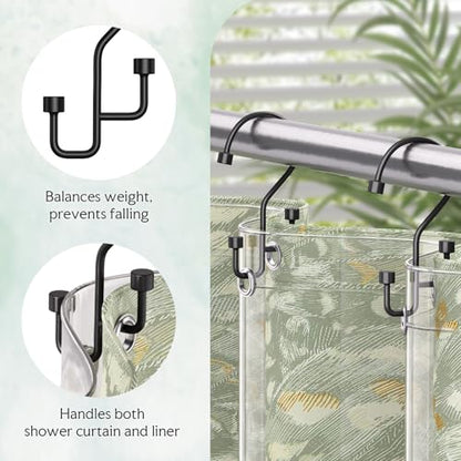 Bathway 12-Pack Double Shower Curtain Hooks, Rust-Resistant Metal Shower Curtain Rings with High-Low Design to Separate Liner & Curtain, Smooth Glide, Black - color: Black