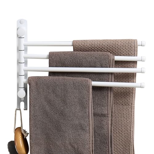 Swivel Towel Rack, 14" Thicken 304 Stainless Steel 4-Arm Adjustable Towel Bar,Wall Mounted Towel Holder with Hook, Space Saving for Kitchen, Bathroom, Outdoor (White, 4 Arms) - color: White, size: 4-arms
