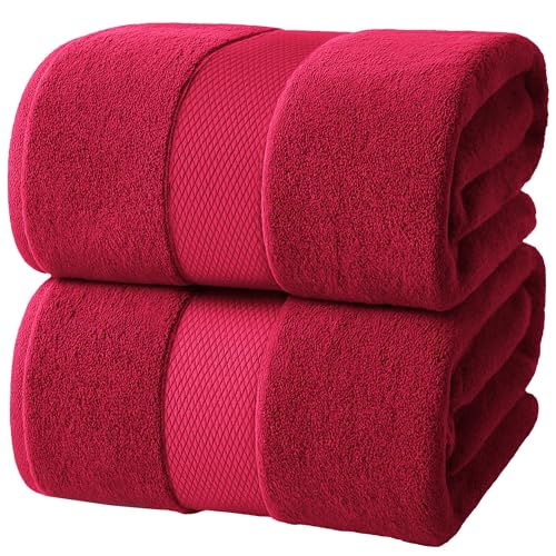 Infinitee Xclusives Jumbo Bath Sheets Towels for Adults – 600 GSM (35X70 Inches)– 100% Ring Spun Cotton, Soft and Absorbent Large Bath Towels for Bathroom (Burgundy) - color: Burgundy, size: Bath Sheets - 2 Pack