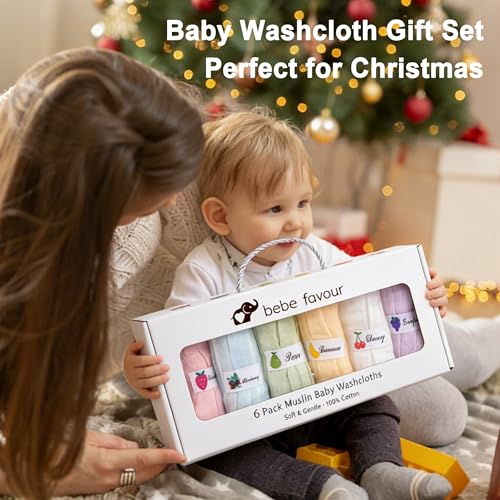 6 Pack Muslin Baby Washcloths 100% Cotton Ultra Soft Absorbent 6 Layer Lightweight Wash Cloths for 10" x 10" Face Bath Burp Cloth Newborn