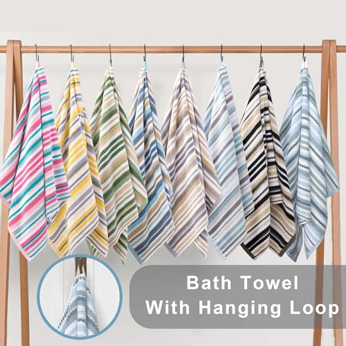 VOOVA & MOVAS Striped Towels 6 Pack, 100% Cotton, Black | Complete Bathroom Matching, Available in 13x13, 16x27, 28x52 In, Quick Dry, Highly Absorbent, Bath Towels with Hanging Loops - color: Gray + Black Striped, size: 6 PCS Bathroom Towels