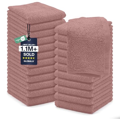 DAN RIVER 24 Pack Wash Cloths for Showering [12x12] - 100% Cotton Washcloths Premium Quality Flannel Face Cloths for Bathroom, Highly Absorbent and Soft Feel Wash Clothes, Dusty Pink - color: Dusty Pink, size: Wash Cloth (PK 24) - 12x12