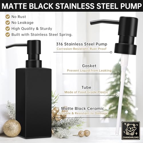 Black Soap Dispenser for Bathroom Countertop, Square Black Dish Soap Dispenser Pump Bottle with Kitchen Sink Laundry Shower Lotion - color: Black