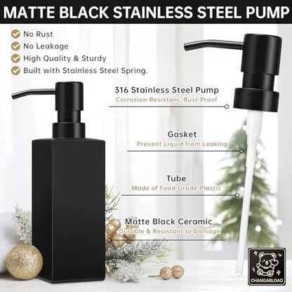 Black Soap Dispenser for Bathroom Countertop, Square Black Dish Soap Dispenser Pump Bottle with Kitchen Sink Laundry Shower Lotion - color: Black