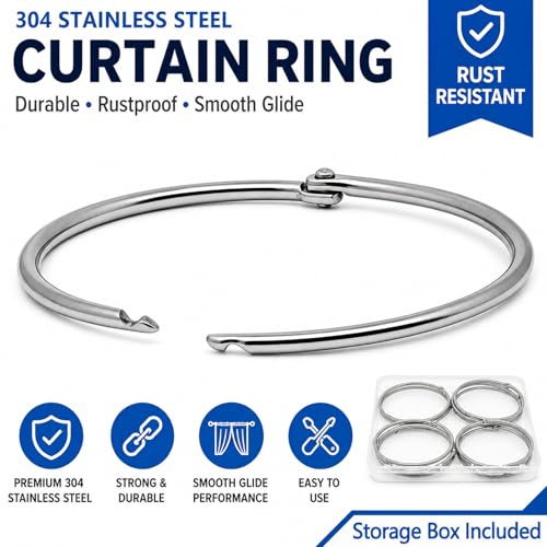 12 Pack 304 Stainless Steel Shower Curtain Rings, Rustproof 58mm ID | Openable hinged hooks, 58mm / 2.28" inner diameter, 3mm heavy duty wire, polished opening, double rivets - color: 12 Pack
