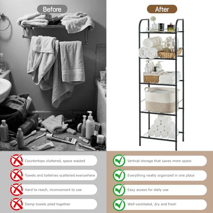 Towel Racks for Bathroom，5-Story Free Standing Towel Holder,Durable Metal Towel Organizer,Pool Towel Storage,Modern Bath Towel Shelf for Bathroom, Home, Poolside