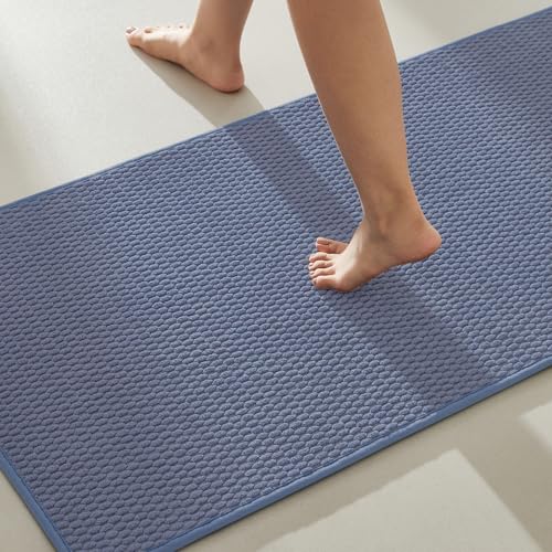 TYUU Bathroom Rugs Non Slip Washable, Super Absorbent Thin Bath Mat Quick Dry Low Pile Bathroom Rug, Denim Blue 20"x48" - color: Denim Blue01, size: 1'8" X 4' (Rectangular)