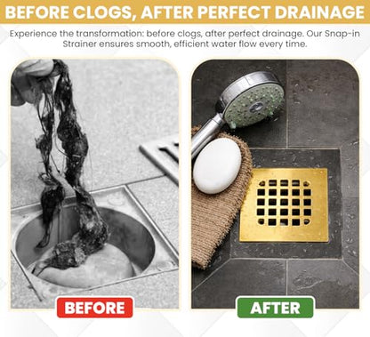4-1/4” Square Snap-in Brushed Gold Shower Drain - Durable Replacement - 4.25 inch Durable Floor Cover -Snap-in Prongs - Easy Installation Universal Grate Stainer - color: Brushed Gold